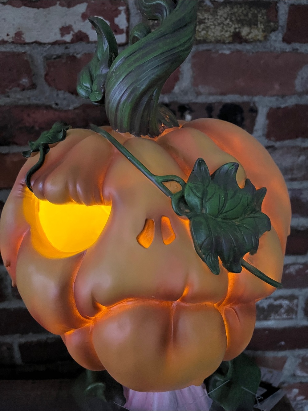 Whimsical Orange Pumpkin Figurine with Pink Accent - Picture 11 of 14